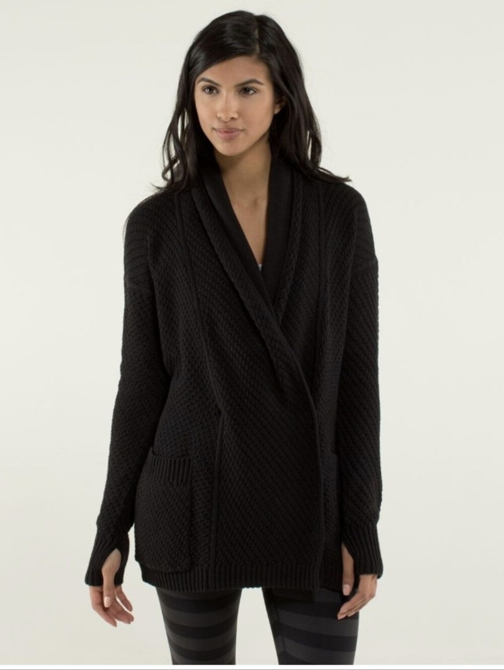 Lululemon Post Practice Cardigan Long Sleeve Chunky Black Sweater